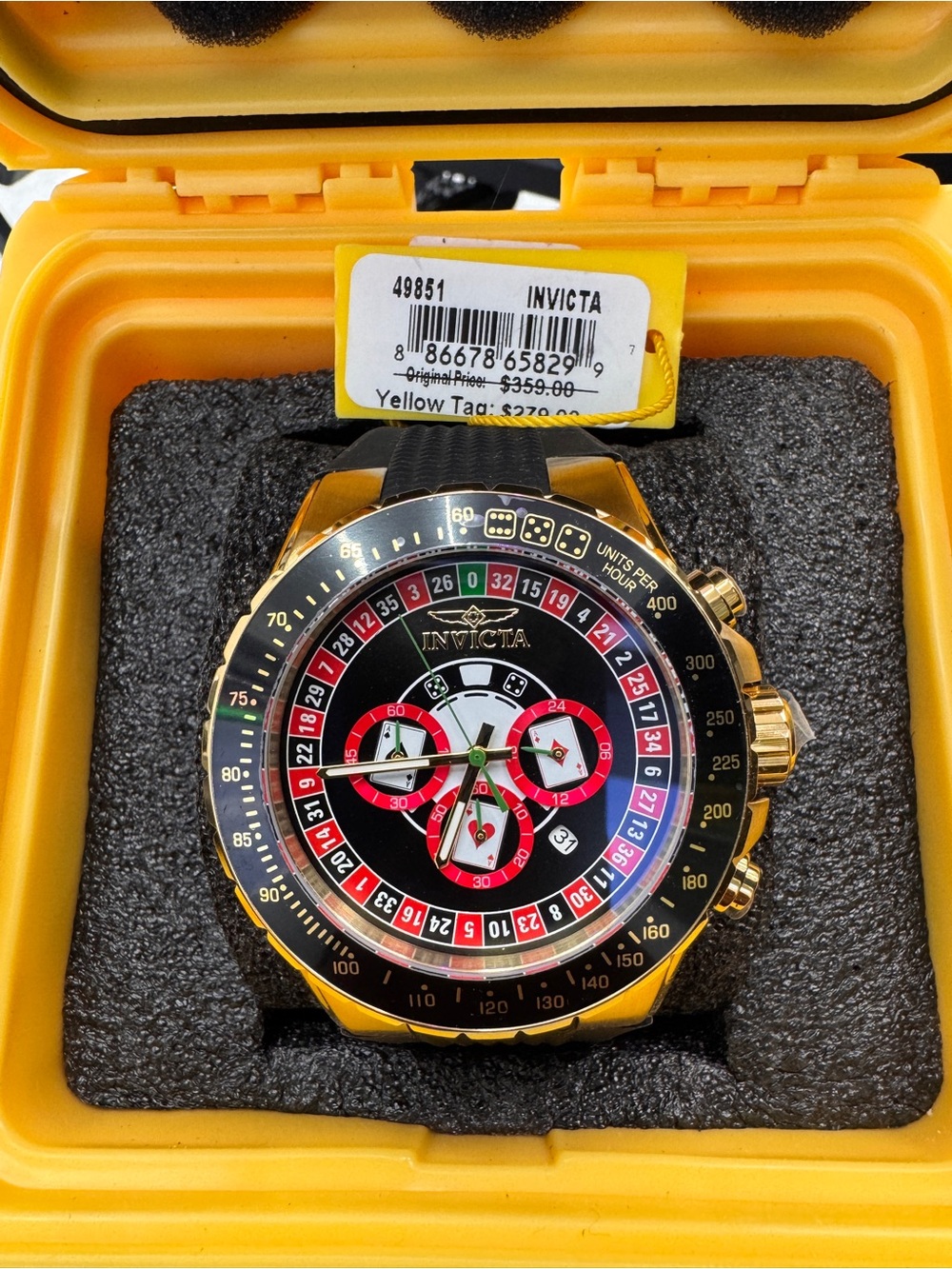 Invicta Gold-Tone Men’s Chronograph Watch with Black and Red Dial